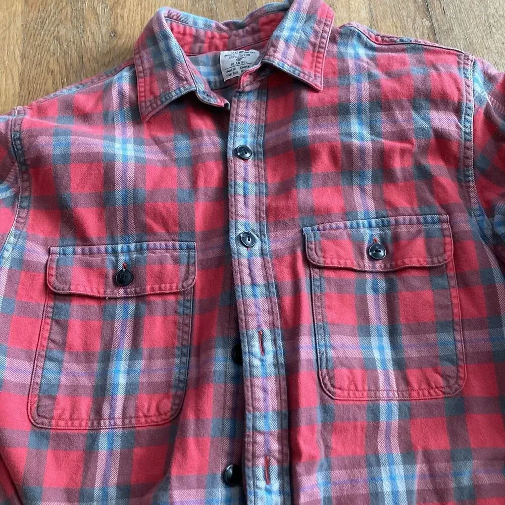 J. Crew Men’s (2) Flannel Shirts SMALL Red Blue Cotton Classic Outdoor